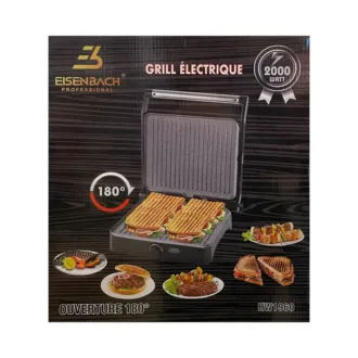 Grill Électrique de Contact 2000W – 4 Portions, Antiadhésif & Ouverture 180°