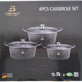 ENSEMBLE 6 Pièces Casseroles Eisenbach® Marbre & Céramique – Fonte Aluminium, Induction & Couvercles Verre