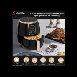 Airfryer Scheffler 3,7L 1500W – Friteuse Air Chaud 360°, Panneau Tactile & Design Noir/Doré